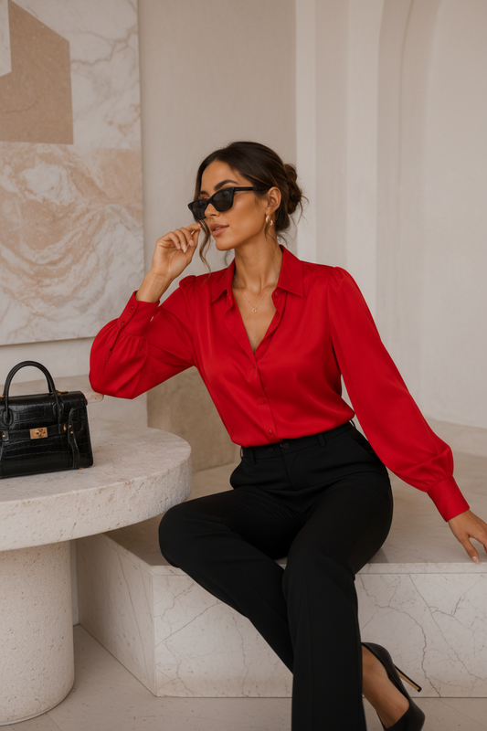 The Crimson Silk Blouse